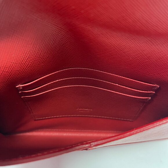 Prada Red Saffiano Slim Leather Envelope Clutch Wallet - Preowned - Picture 10 of 13